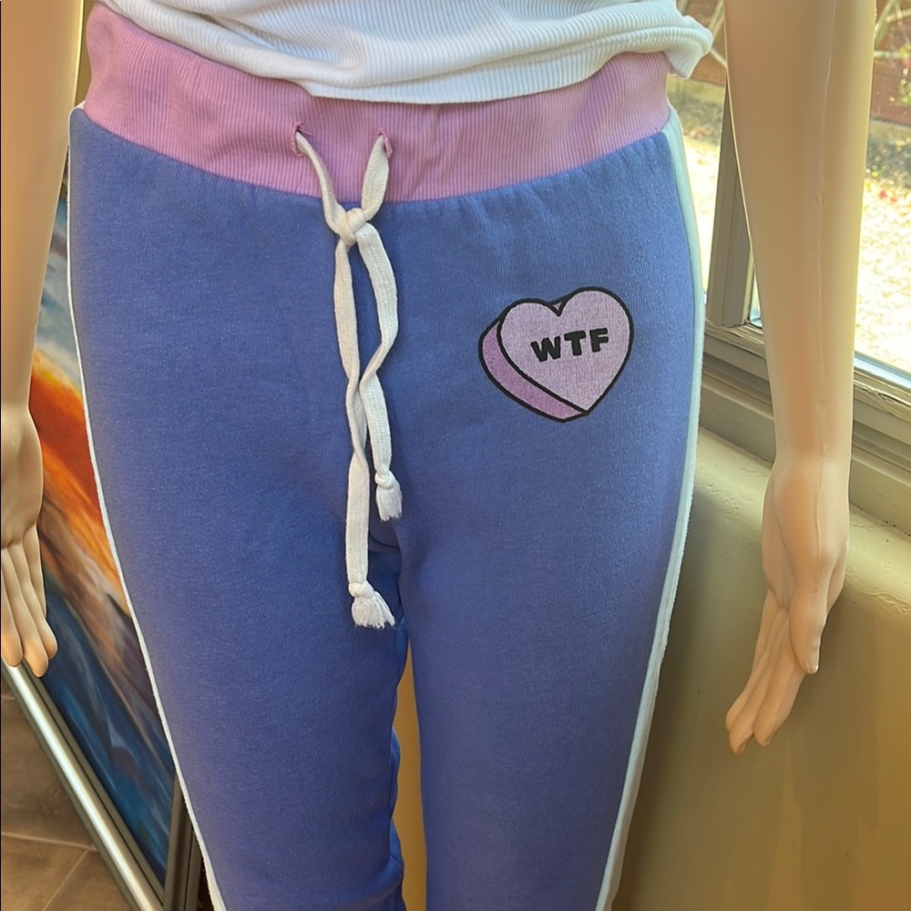 Wildfox Blue and Pink Track Pants wtf candy heart rare
